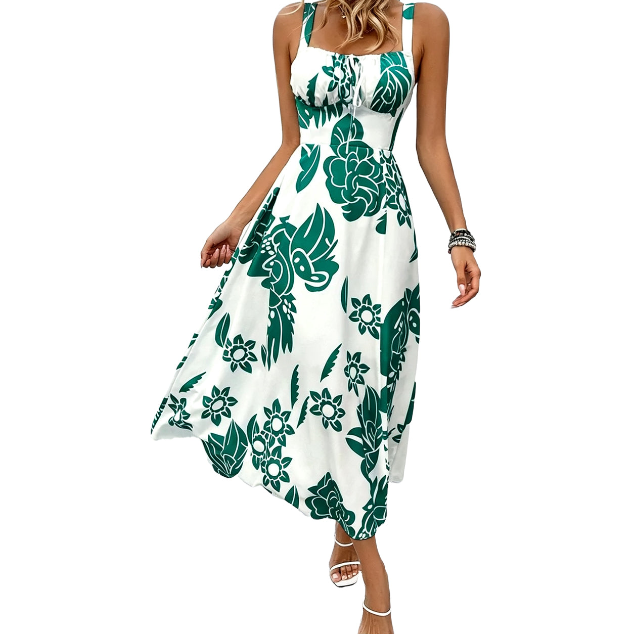 🌸 2026 Trending Floral Maxi Dress ✿ Women’s Wide Strap Backless Ruched Sleeveless Summer Dress ✿ Elegant Vacation Casual Long Dress