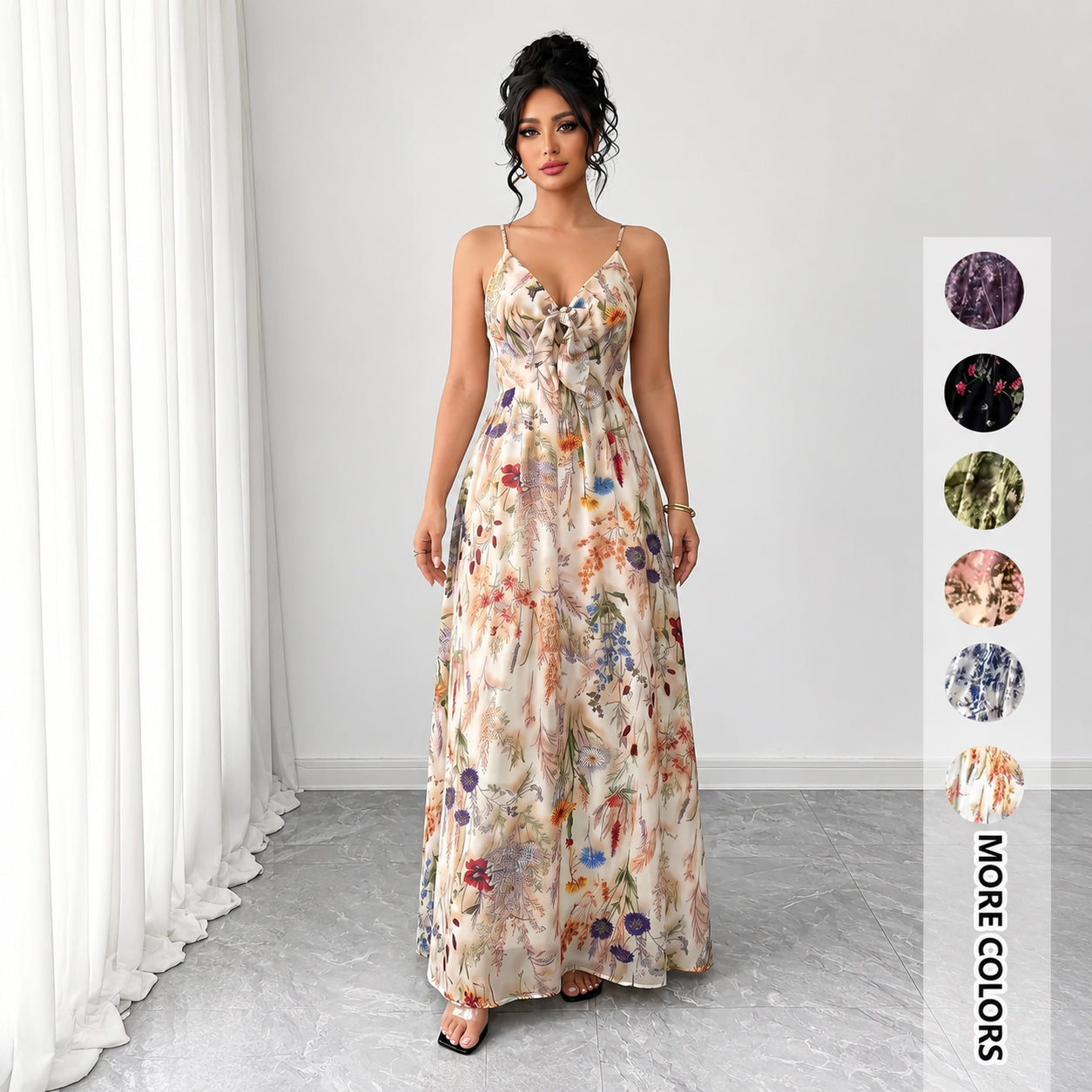 Women's Floral Spaghetti Strap Maxi Dress 🌸 Boho A-Line Summer Dress for Beach Vacation