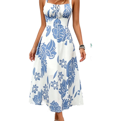 🌸 2026 Trending Floral Maxi Dress ✿ Women’s Wide Strap Backless Ruched Sleeveless Summer Dress ✿ Elegant Vacation Casual Long Dress
