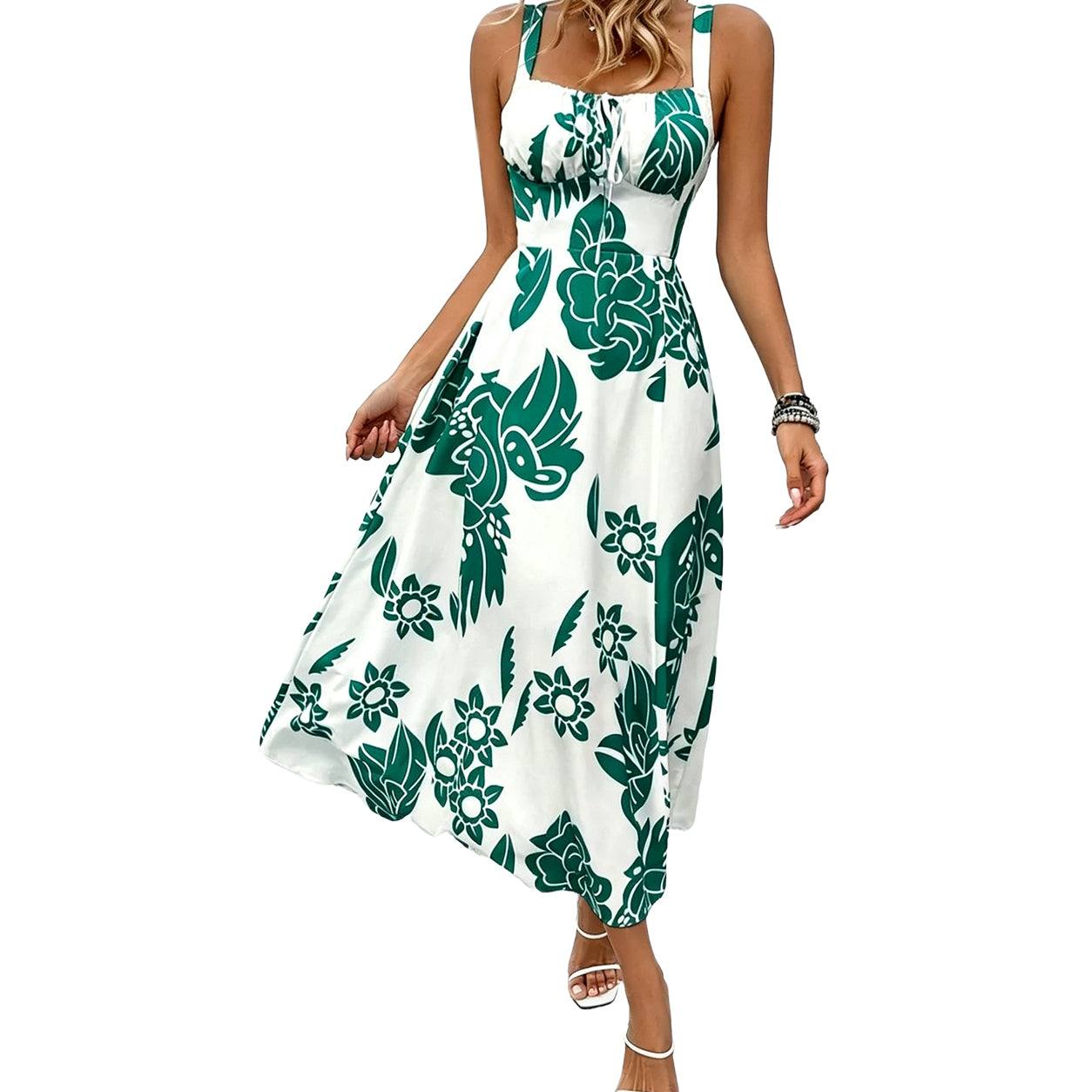 🌸 2026 Trending Floral Maxi Dress ✿ Women’s Wide Strap Backless Ruched Sleeveless Summer Dress ✿ Elegant Vacation Casual Long Dress