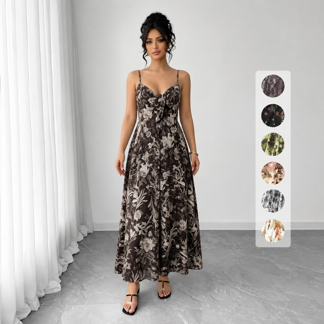 Women's Floral Spaghetti Strap Maxi Dress 🌸 Boho A-Line Summer Dress for Beach Vacation