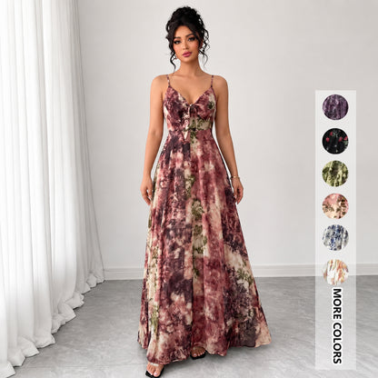 Women's Floral Spaghetti Strap Maxi Dress 🌸 Boho A-Line Summer Dress for Beach Vacation