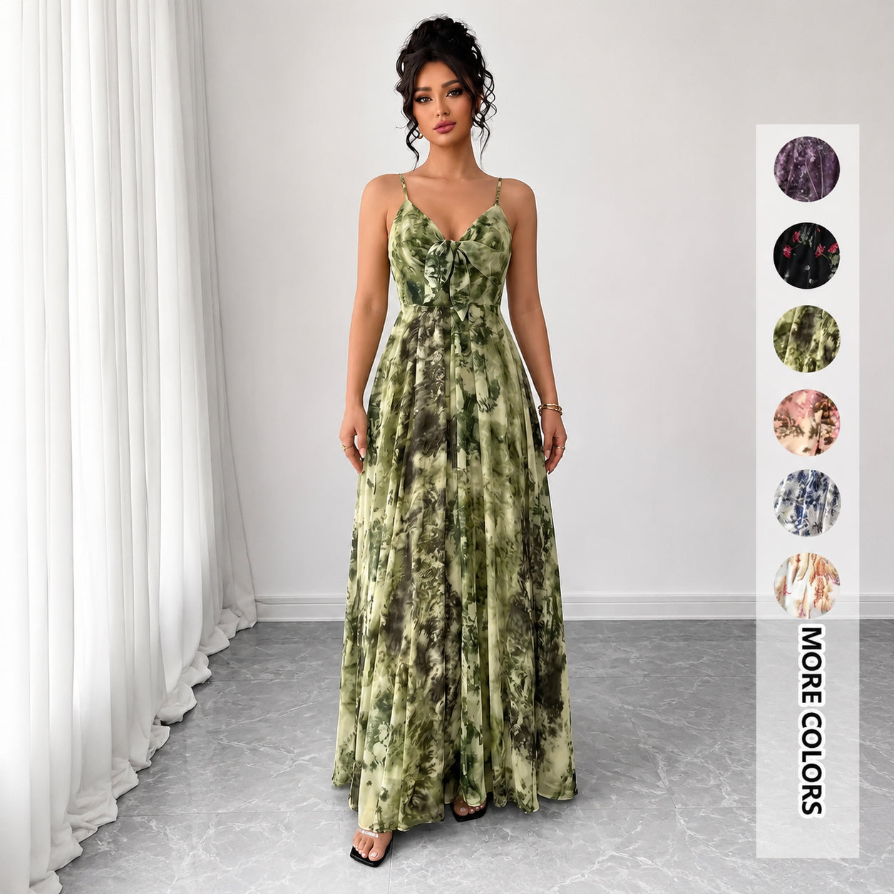 Women's Floral Spaghetti Strap Maxi Dress 🌸 Boho A-Line Summer Dress for Beach Vacation