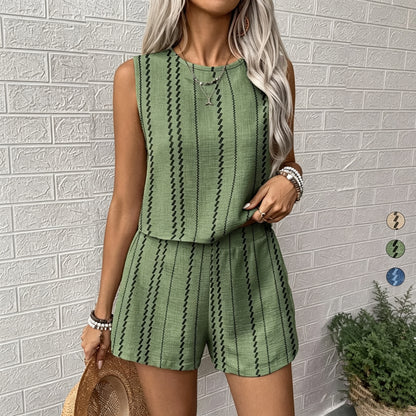 🌸 Trending Striped Two Piece Set ✿ Women’s Crop Tank Top & Shorts Matching Outfit ✿ Sleeveless Summer Casual Vacation Co-Ord Set