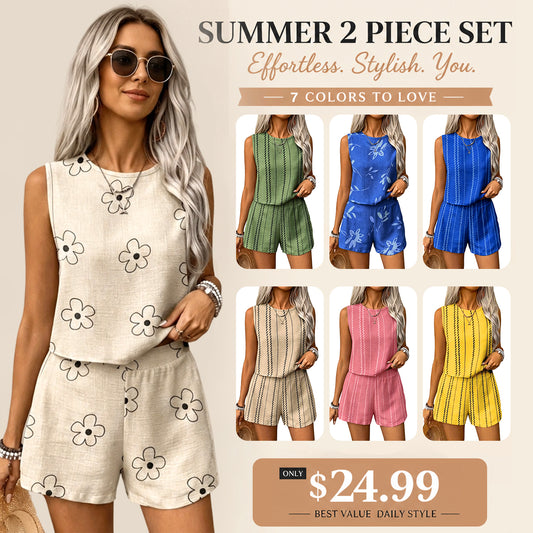 🌸 Trending Striped Two Piece Set ✿ Women’s Crop Tank Top & Shorts Matching Outfit ✿ Sleeveless Summer Casual Vacation Co-Ord Set