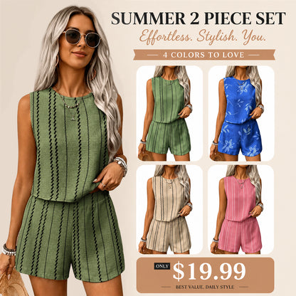 🌸 Trending Striped Two Piece Set ✿ Women’s Crop Tank Top & Shorts Matching Outfit ✿ Sleeveless Summer Casual Vacation Co-Ord Set