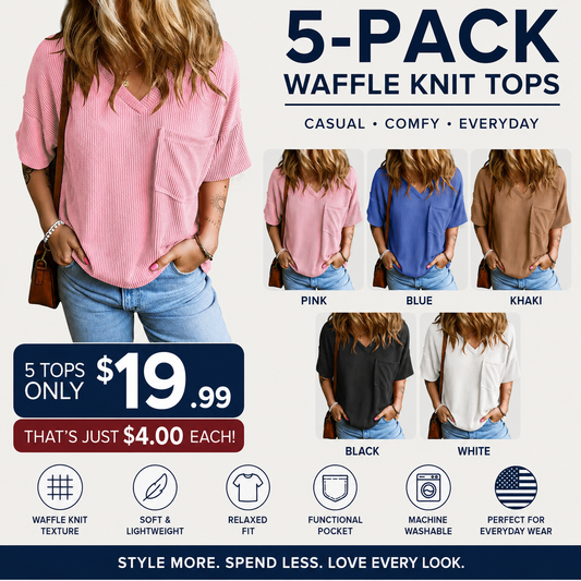 Women's Oversized Ribbed Knit Summer T-Shirt V Neck Short Sleeve Casual Loose Fit Tee with Pocket