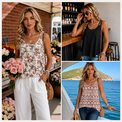 Women's Lightweight Spaghetti Strap Tank Top | Loose Fit Scoop Neck Summer Beach Cami